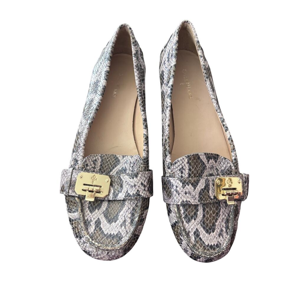 Cole Haan Snakeskin Leather Driving Loafers Mocs Flats Gold Lock Hardware 9.5B